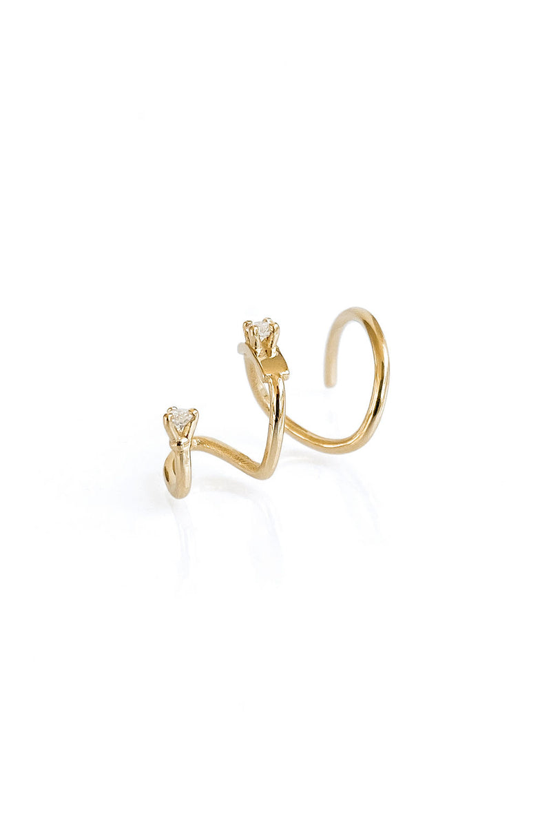Long Snake 18K Gold Earring w. Diamonds
