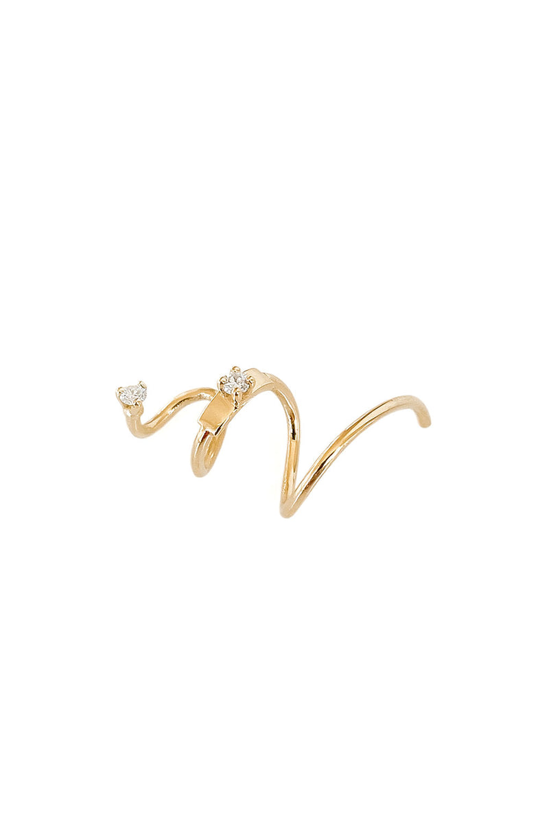 Long Snake 18K Gold Earring w. Diamonds