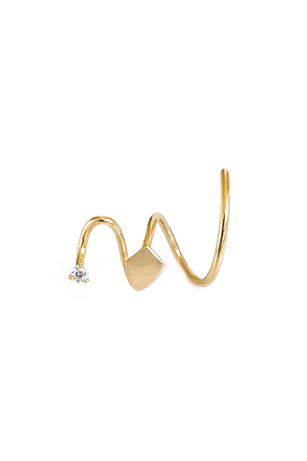 Lang Slange Kite 18K Guld Ørering m. Diamant