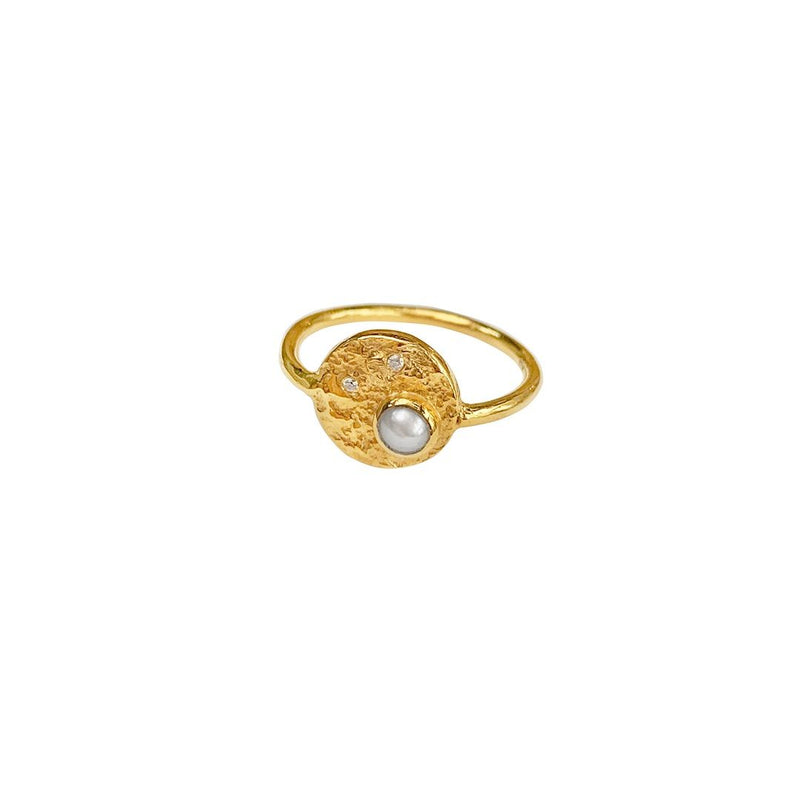 LUCKY PEARL Gold Plated Ring w. Pearl & Zirconias