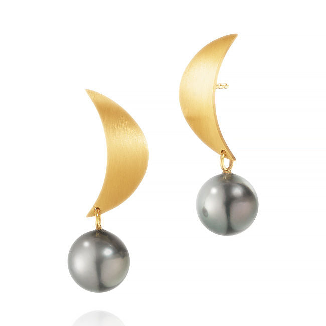 Luna 18K Gold Earrings w. Grey Pearls