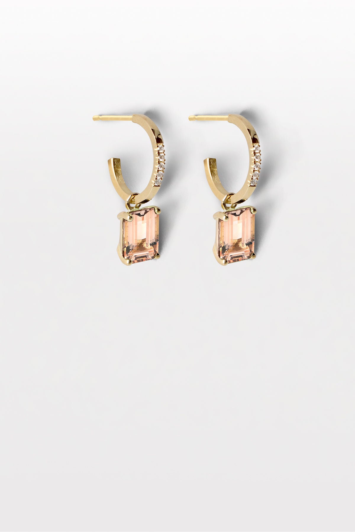 Lustre 14 18K Gold Hoops w. Morganite & Diamonds