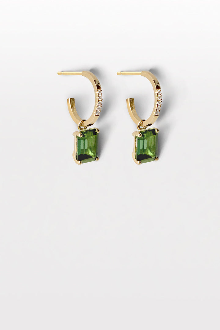 Lustre 14 18K Gold Hoops w. Tourmaline & Diamonds