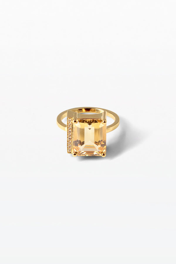 Lustre 09 18K Guld Ring m. Diamanter & Citrin