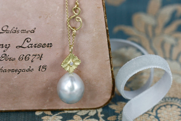 Lace 18K Gold Necklace w. Pearl