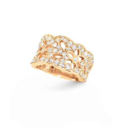 Medium Lace Pavé 18K Guld Ring m. Diamanter