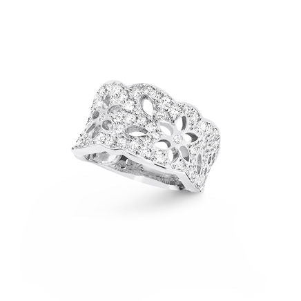 Medium Lace Pavé 18K Hvidguld Ring m. Diamanter