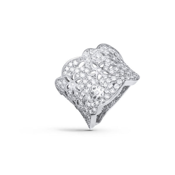 Large Lace Pavé 18K Whitegold Ring w. Diamonds