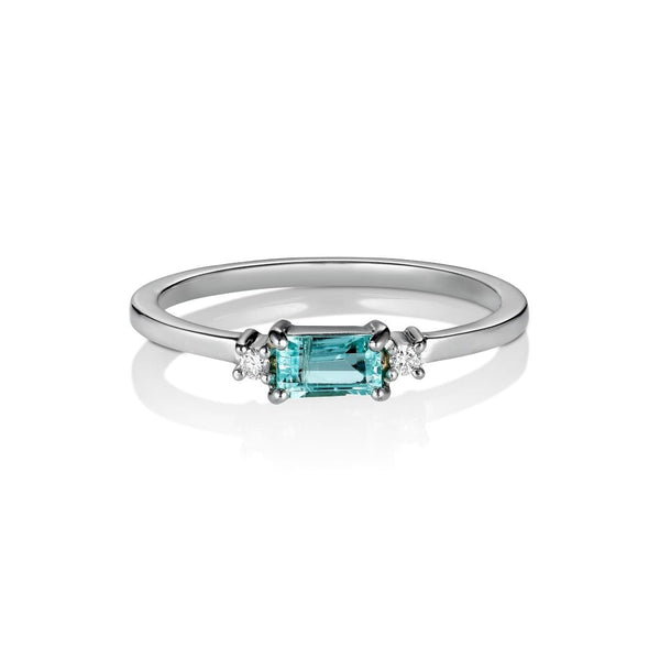 Ladura Nil 18K Hvidguld Ring m. Diamanter & Turmalin
