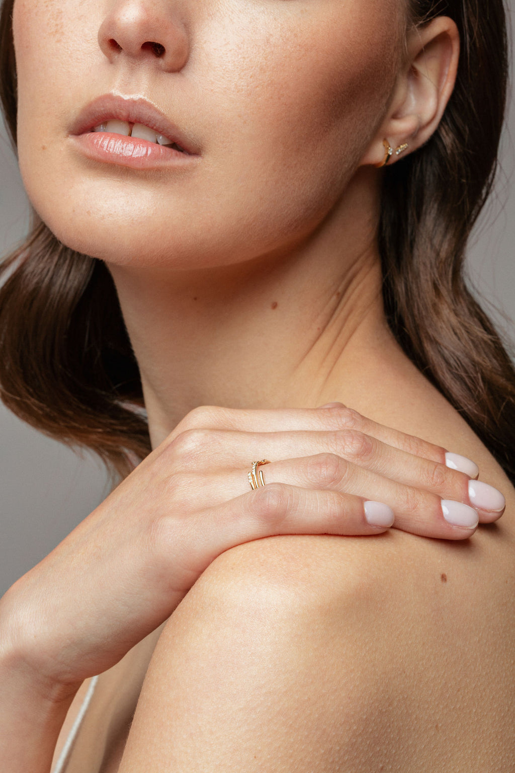 Line Open 18K Rose Gold Ring w. Lab-Grown Diamond