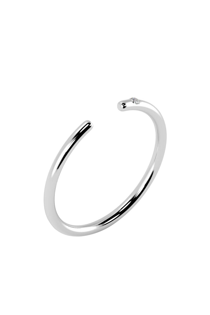 Line Open 18K White Gold Ring w. Lab-Grown Diamond