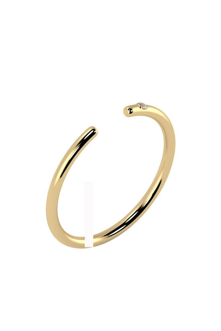 Line Open 18K Gold Ring w. Lab-Grown Diamond