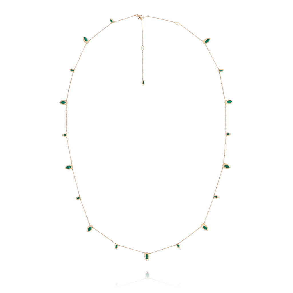 Long Swinging Chain 18K Rosegold Necklace w. Malachite & Pearl