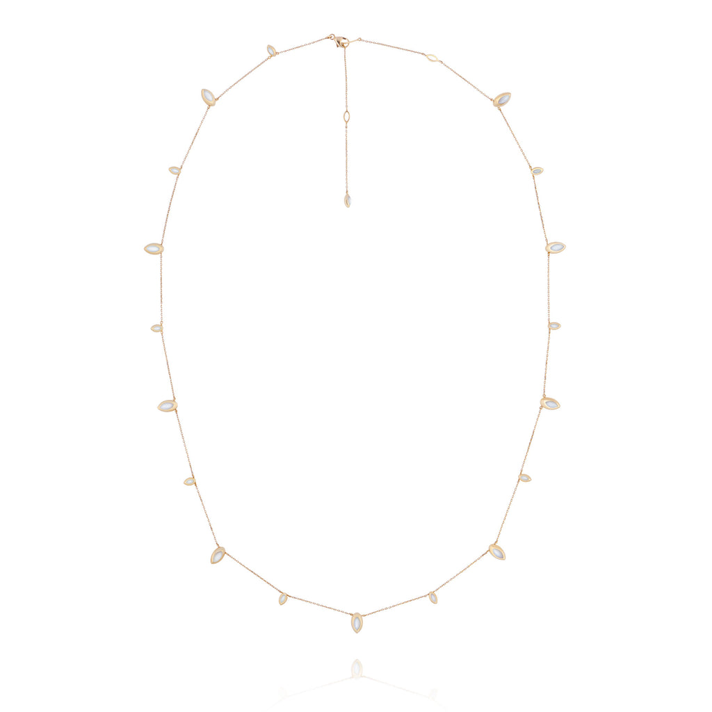 Long Swinging Chain 18K Rosegold Necklace w. Malachite & Pearl