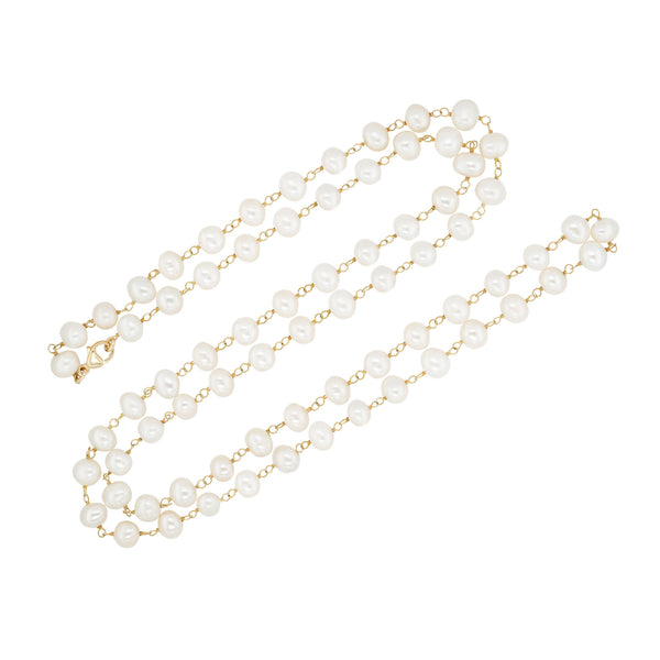 Pea Pearls Long Gold Plated Necklace w. Pearls
