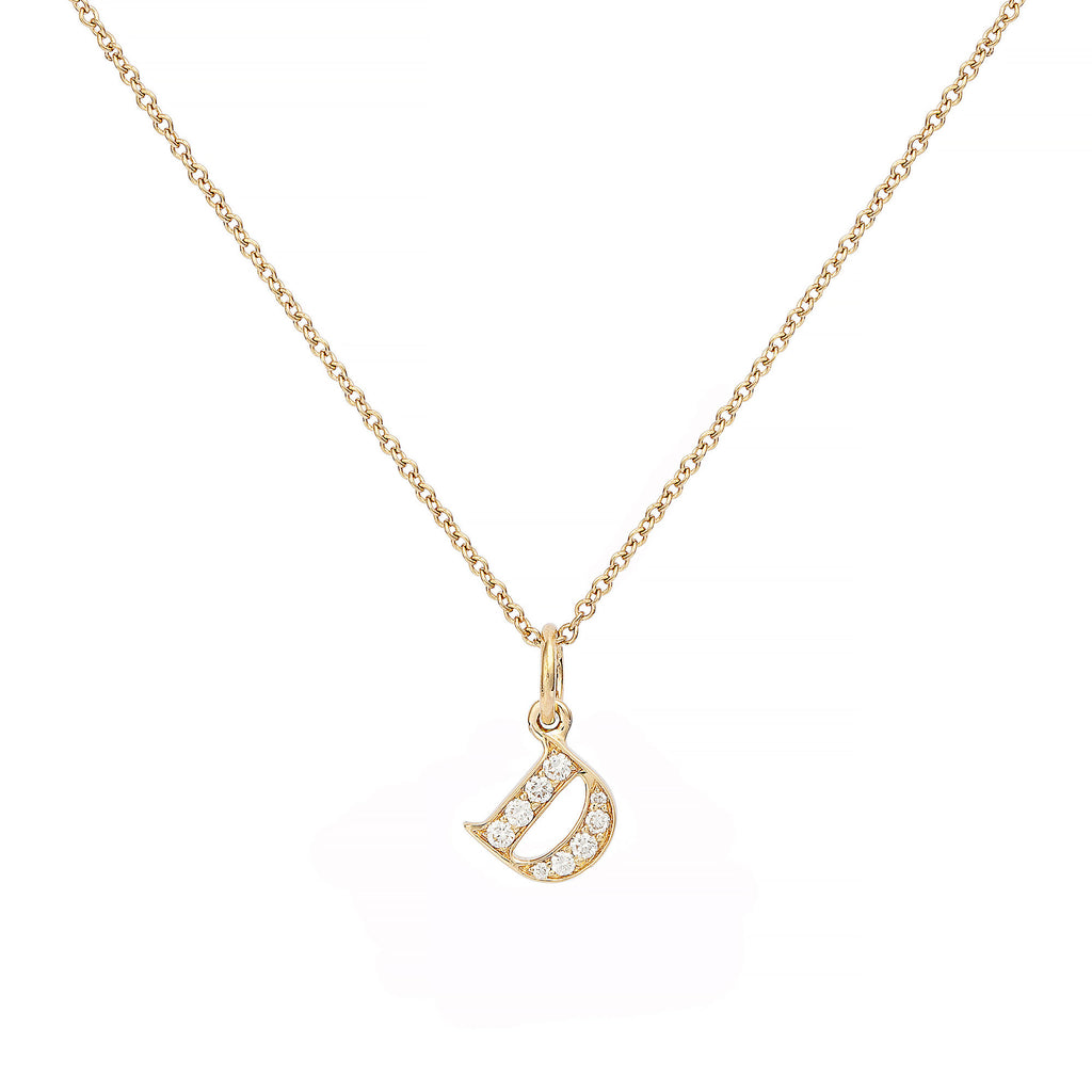 Love Letter D 18K Gold Necklace w. Diamonds