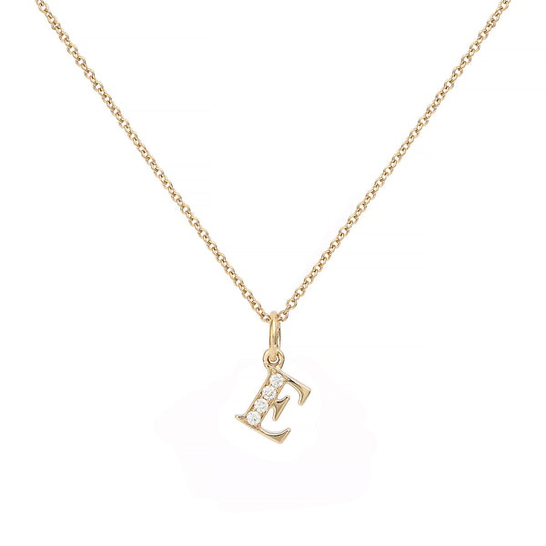 Love Letter E 18K Gold Necklace w. Diamonds