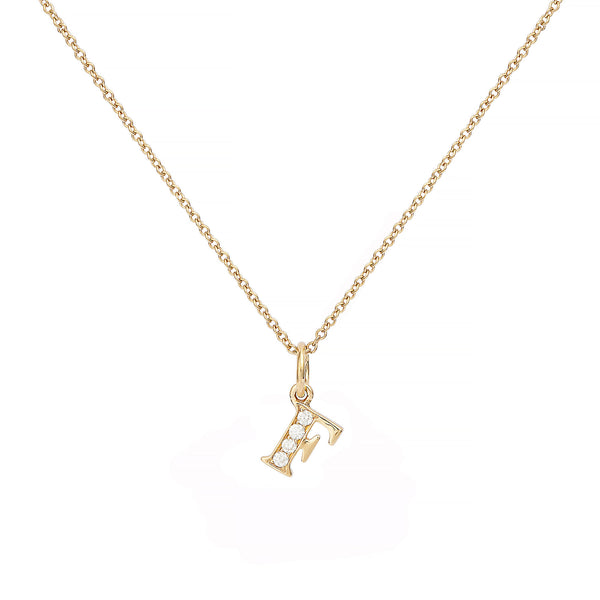 Love Letter F 18K Gold Necklace w. Diamonds
