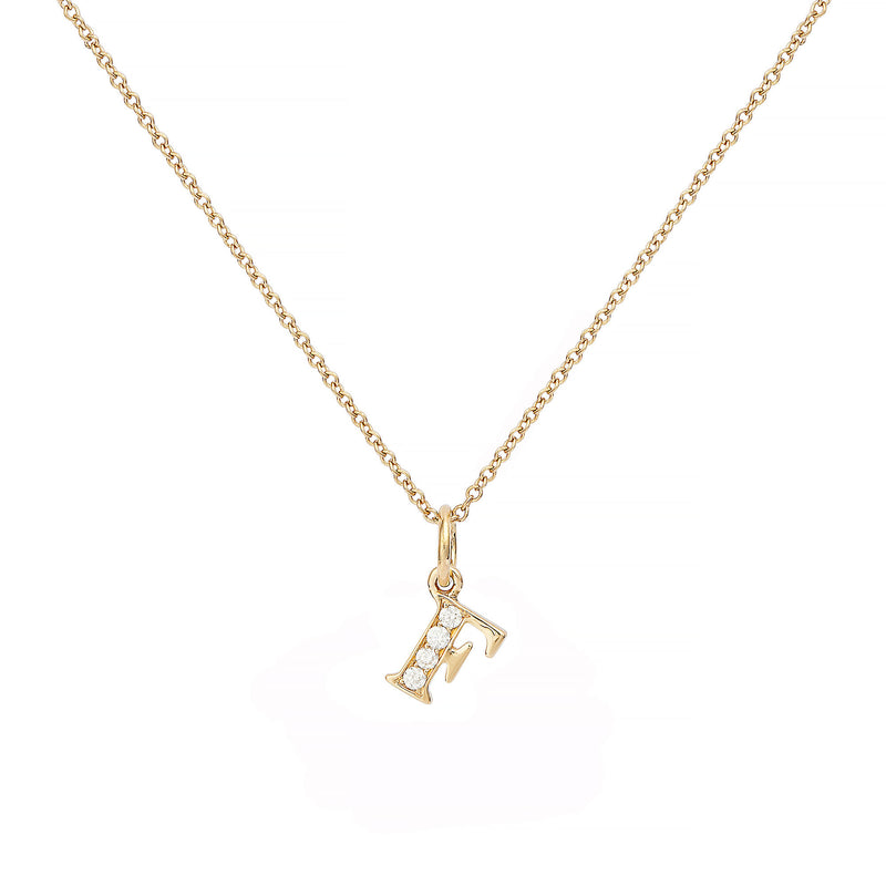 Love Letter F 18K Gold Necklace w. Diamonds