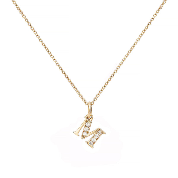 Love Letter M 18K Gold Necklace w. Diamonds