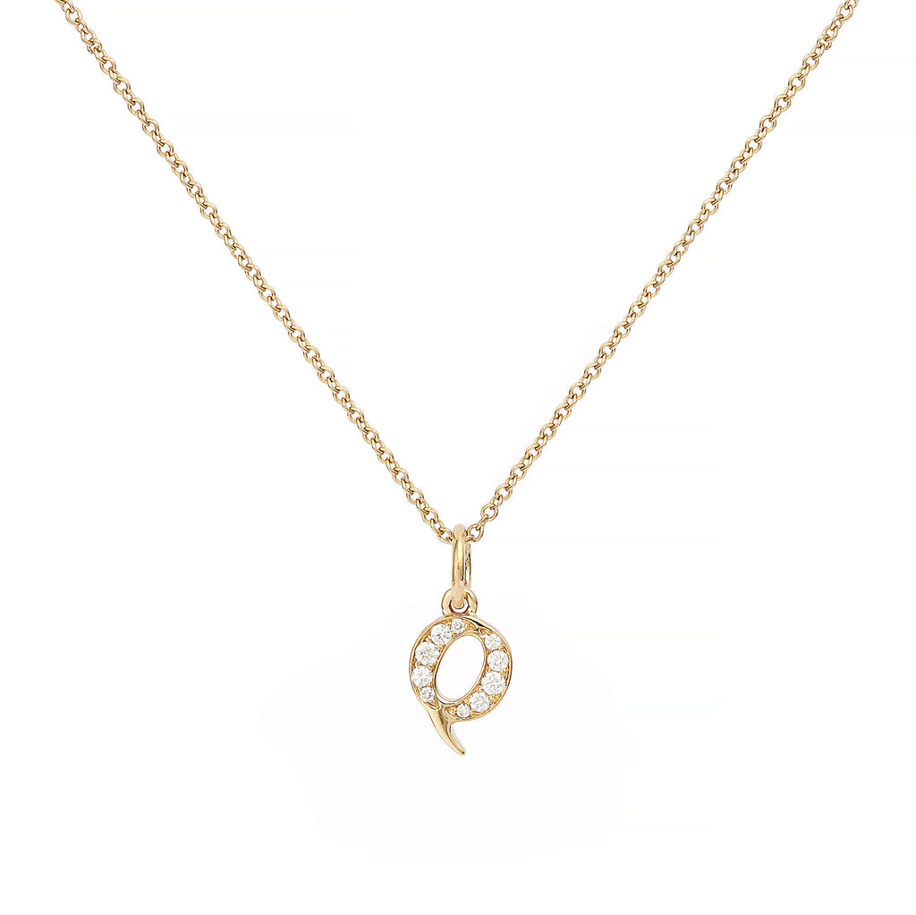Love Letter Q 18K Gold Necklace w. Diamonds