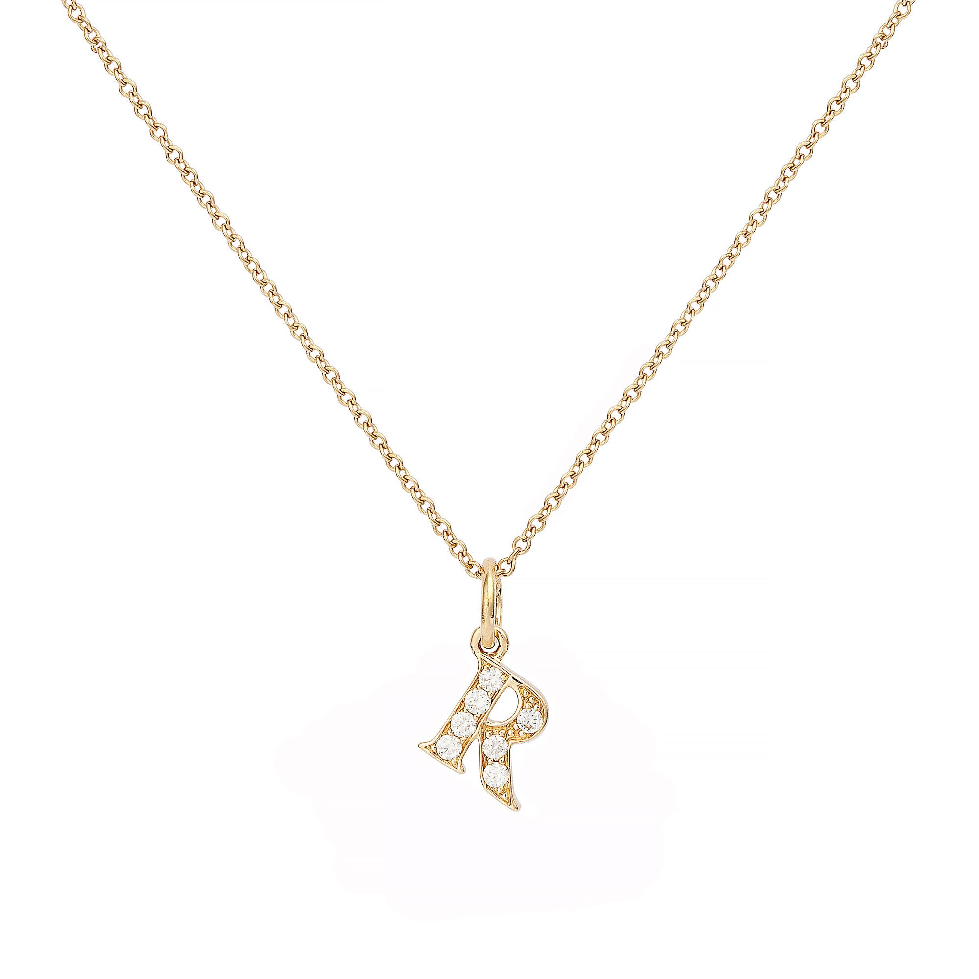 Love Letter R 18K Guld Halskæde m. Diamanter