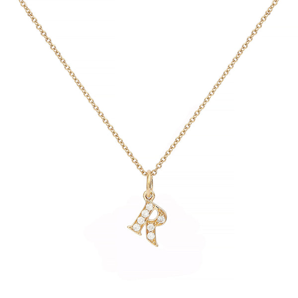 Love Letter R 18K Gold Necklace w. Diamonds