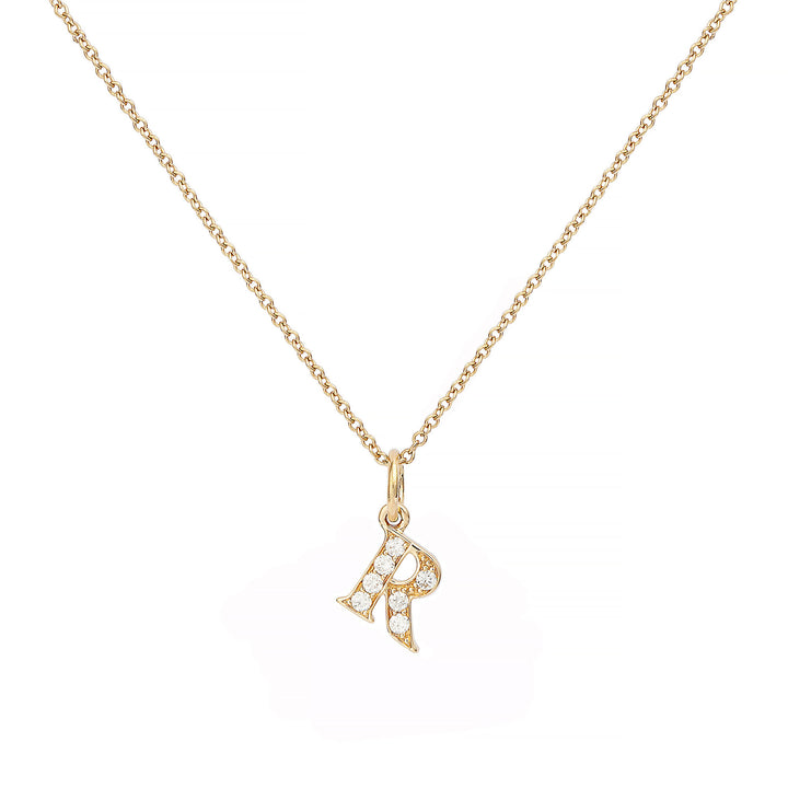 Love Letter R 18K Gold Necklace w. Diamonds