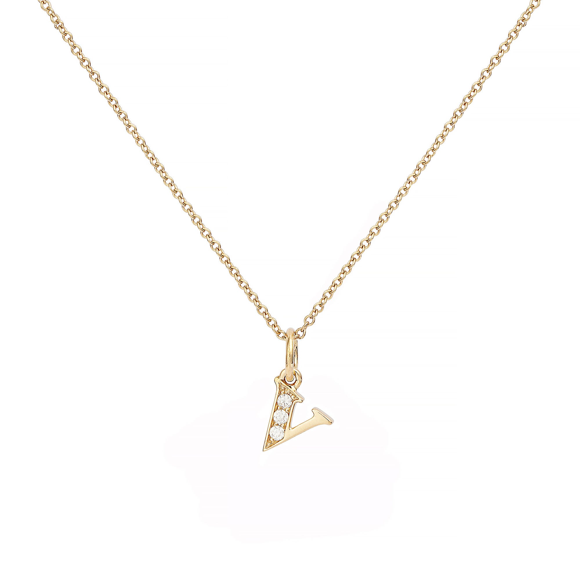 Love Letter V 18K Gold Necklace w. Diamonds