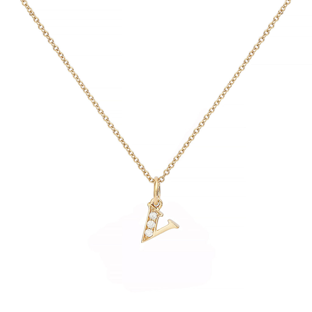 Love Letter V 18K Gold Necklace w. Diamonds