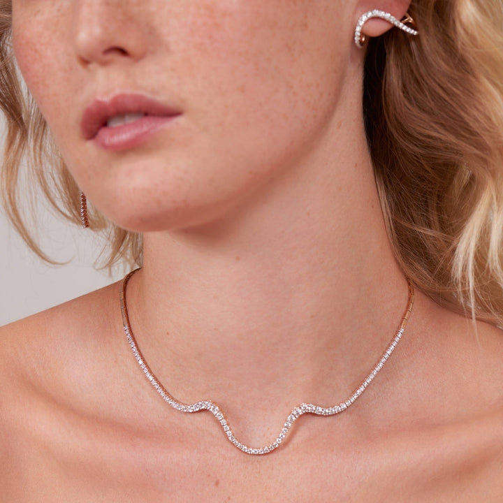 Radiant Half Choker 18K Rosegold Necklace w. Diamonds