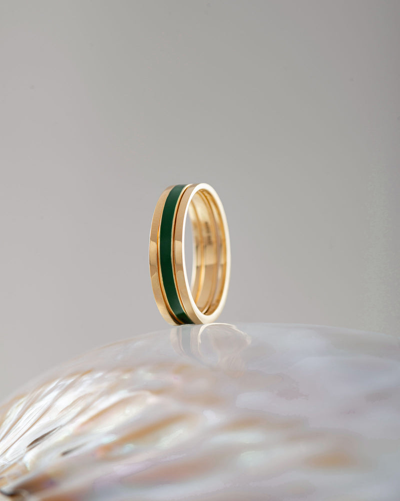 Unisex We 18K Rosegold & Gold Ring w. Green Lacquer
