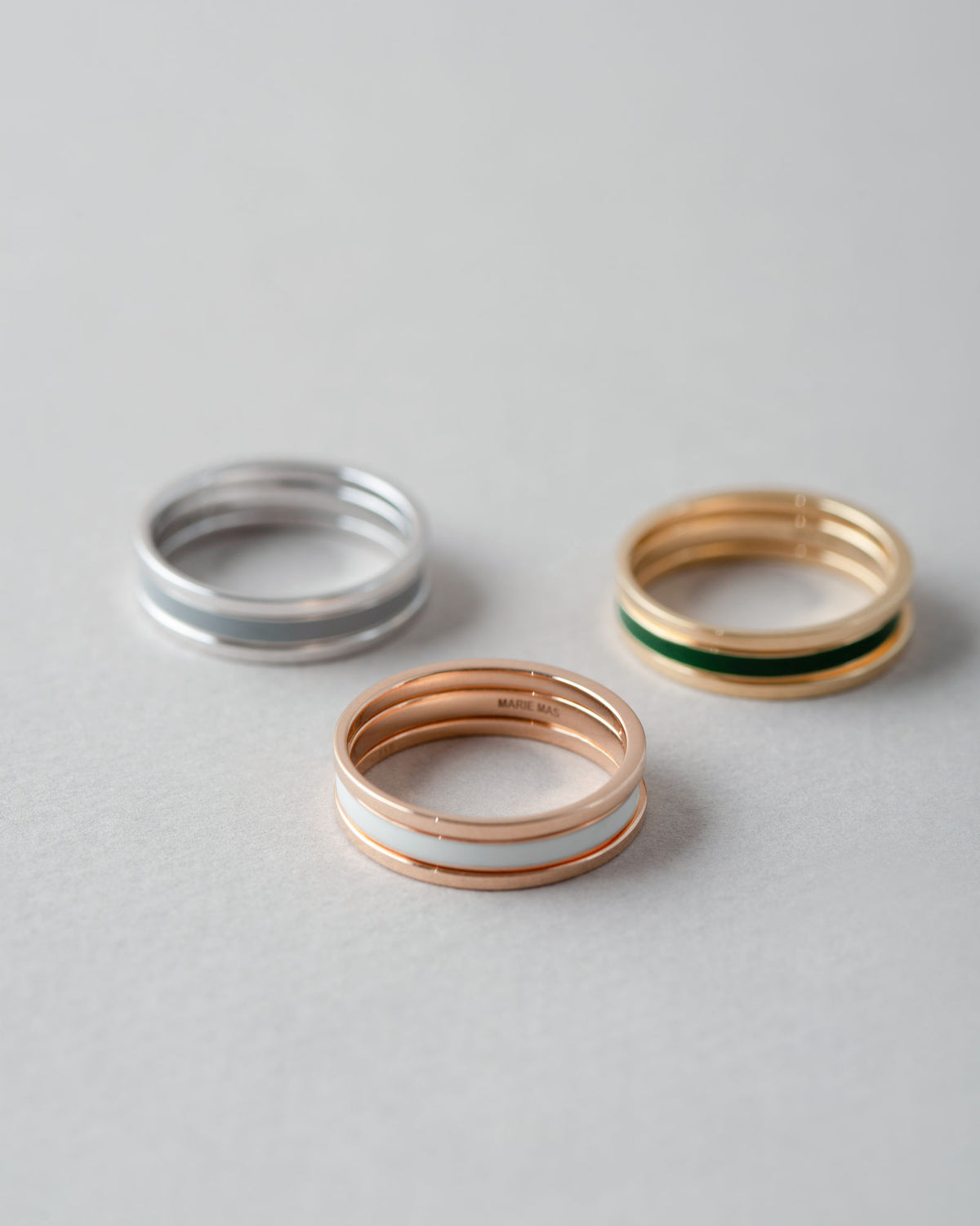 Unisex We 18K Hvidguld Ring m. Grå Emalje