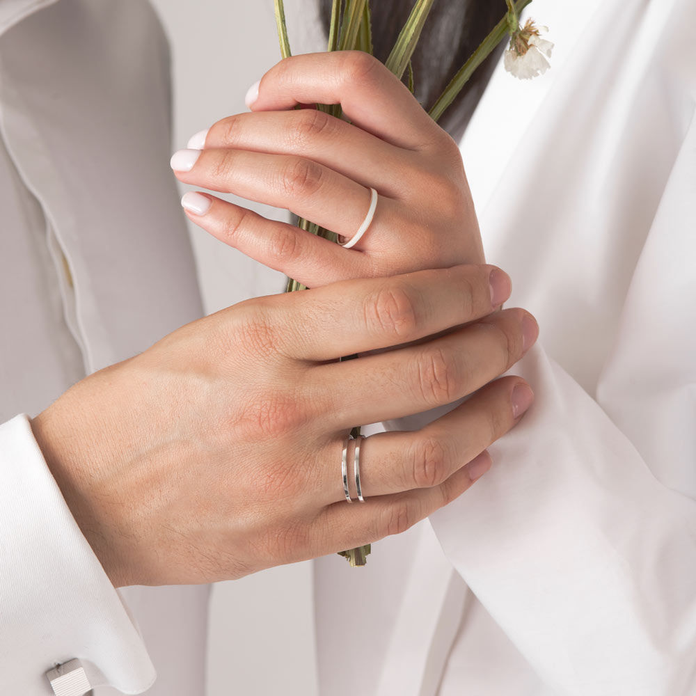 Unisex I 18K Rosaguld Ring m. Hvid Emalje