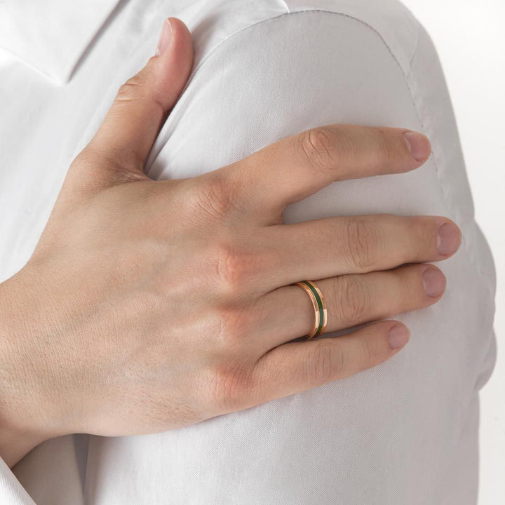 Unisex We 18K Rosegold & Gold Ring w. Green Lacquer