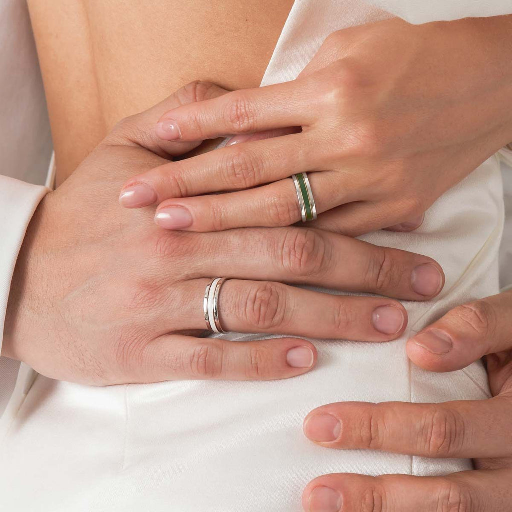 Unisex We 18K Whitegold & Rosegold Ring w. Green Lacquer