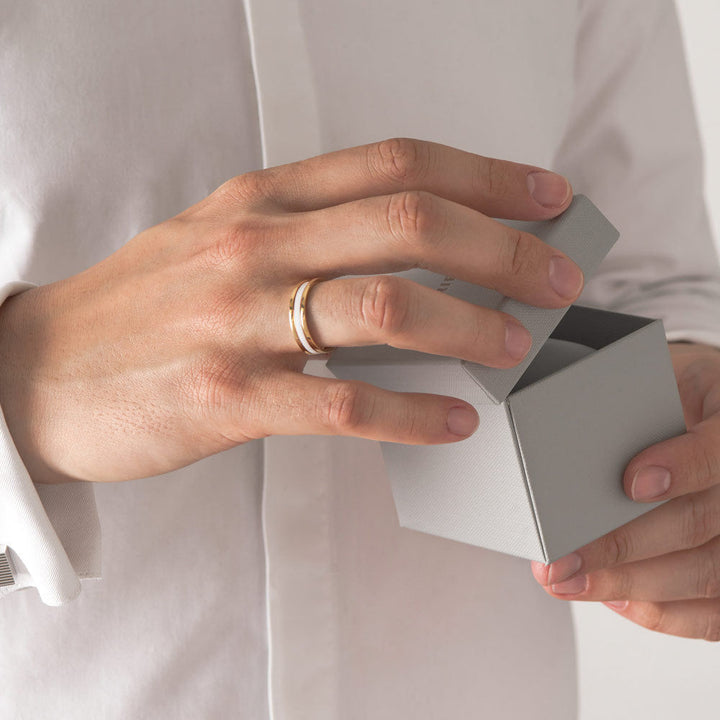 Unisex We 18K Gold & Rosegold Ring w. White Lacquer