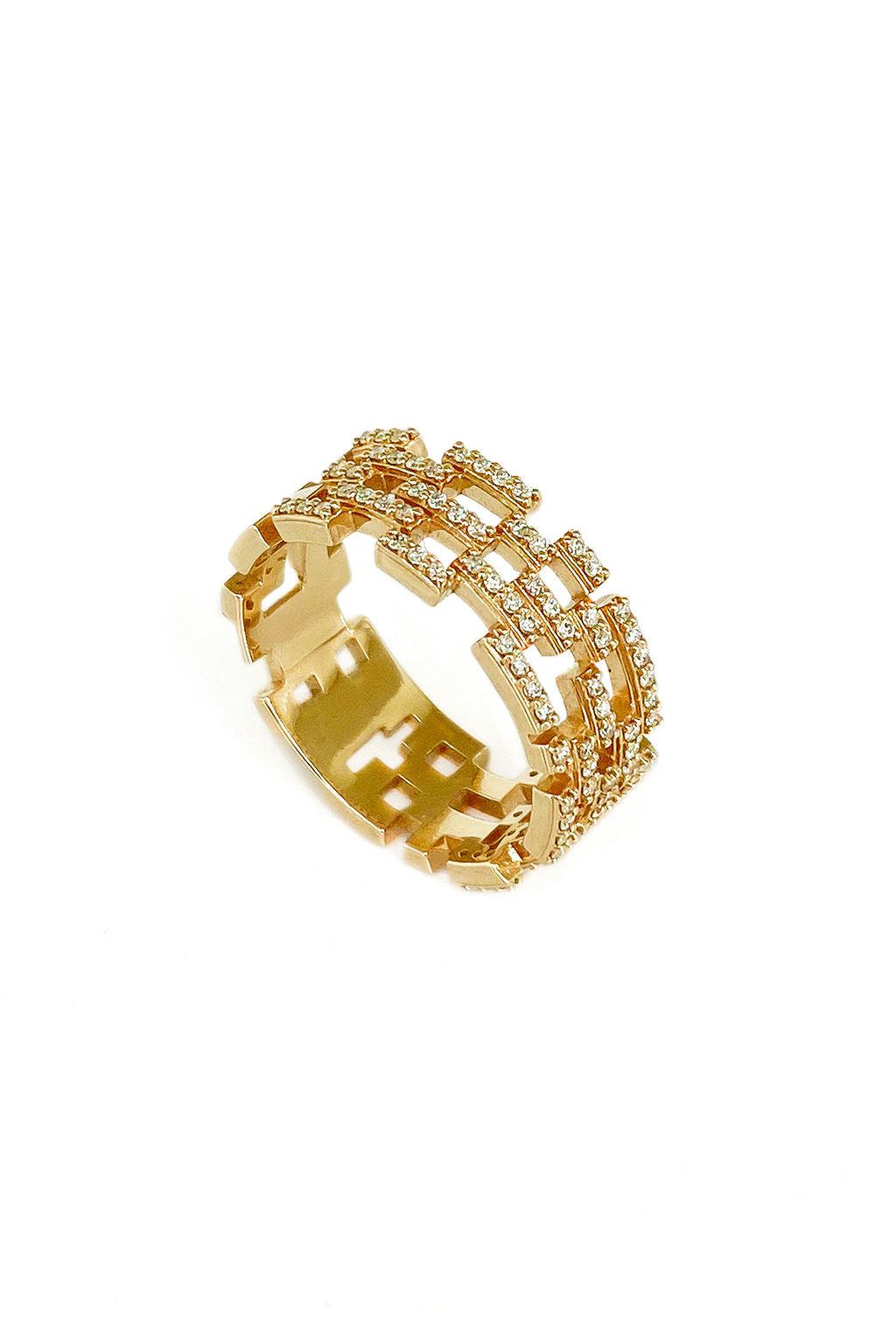 Middle Brick 18K Gold Ring w. Diamonds