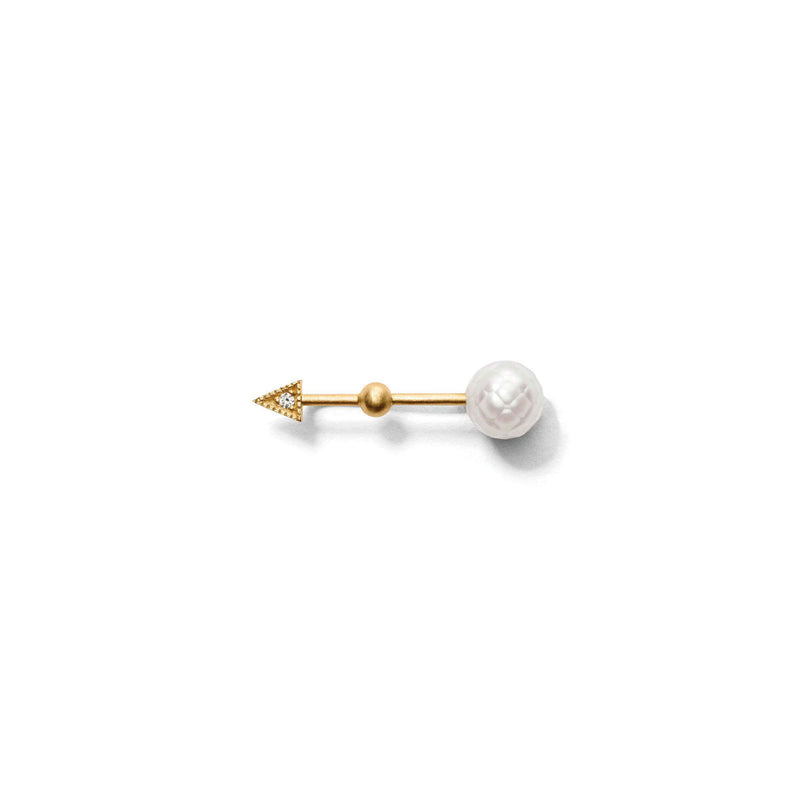 Miss East Gold Diamond White Facetted Pearl Earring