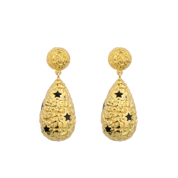 Drop Structure Black Gold Plated Earrings