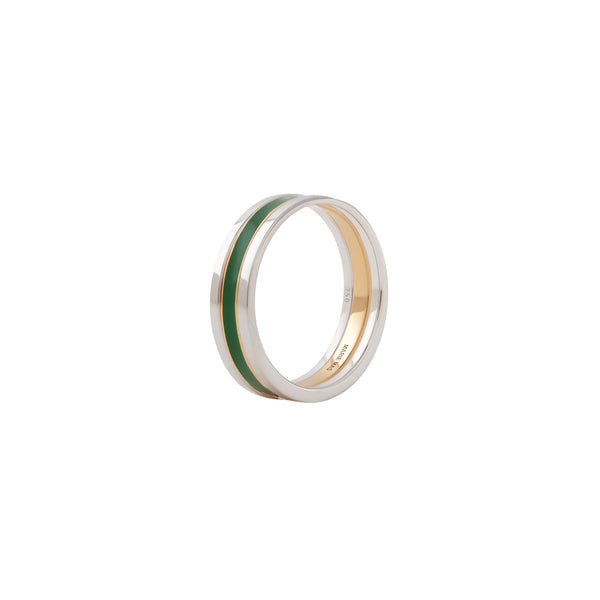 Unisex We Ring aus 18K Weißgold & Rosegold I Grüne Lackdetails