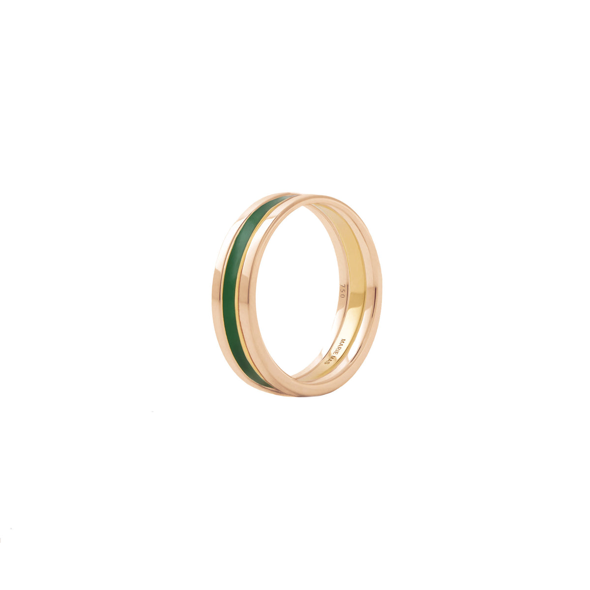 Unisex We 18K Rosegold & Gold Ring w. Green Lacquer