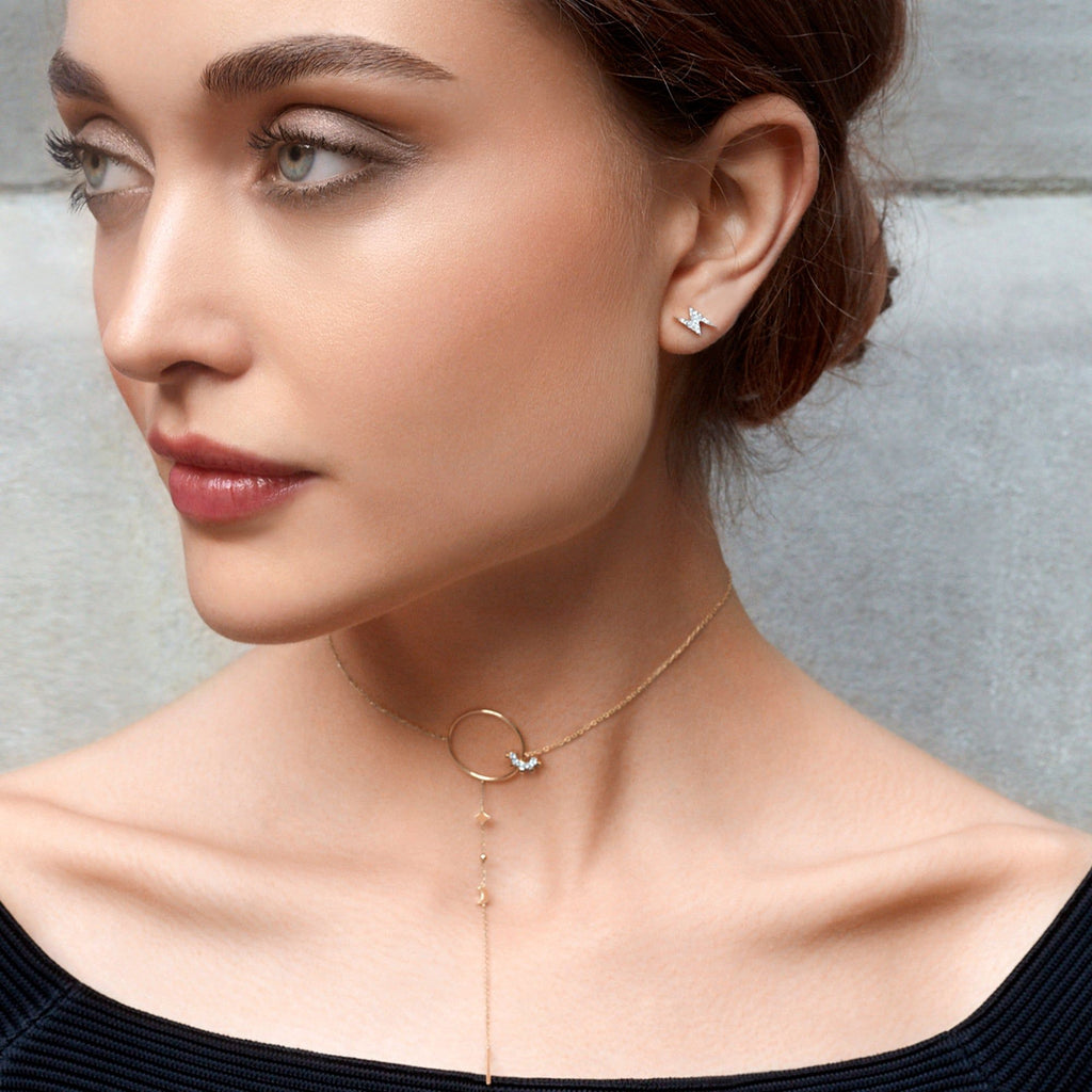 Modern Words Fine Lightning 18K Guld Ørestik m. Diamant