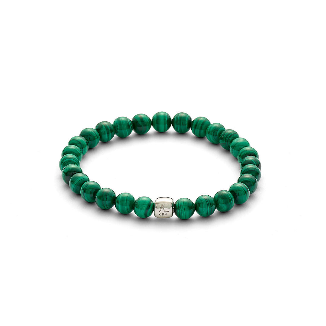 ColorUp (6mm) sølv Armbånd m. Malakit