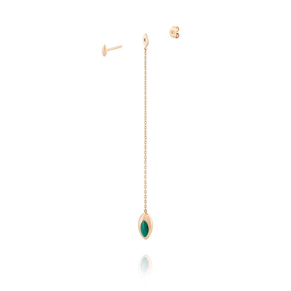 Long Swinging Chain 18K Rosegold Earrings w. Malachite & Pearl