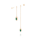 Double Swinging Chain 18K Rosegold Earrings w. Malachite & Pearl