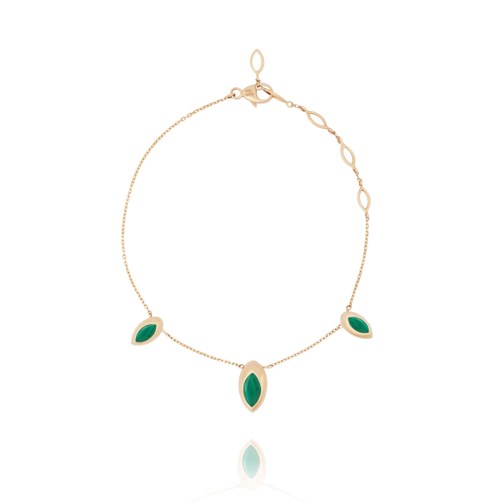 Swinging Chain 18K Rosegold Bracelet w. Malachite & Pearl