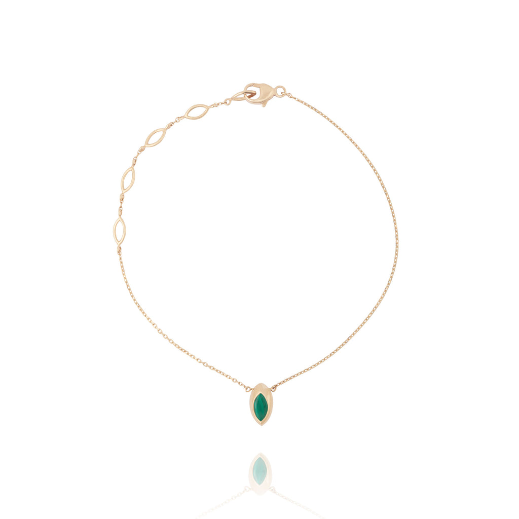 Swinging Pendant 18K Rosegold Bracelet w. Malachite & Pearl