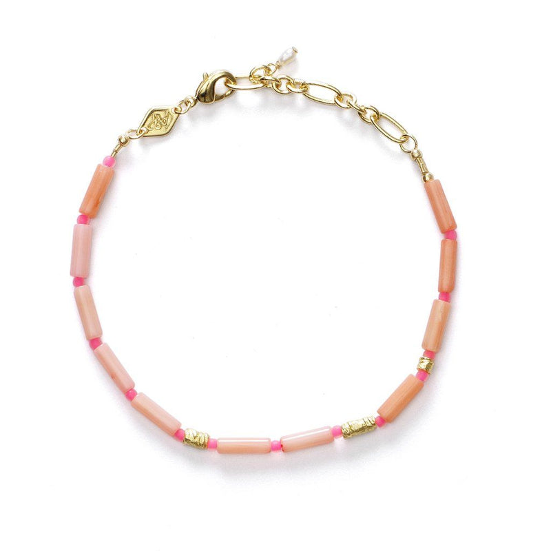 Malibu Pink-a-boo Gold Plated Bracelet w. Pink/Rose Beads