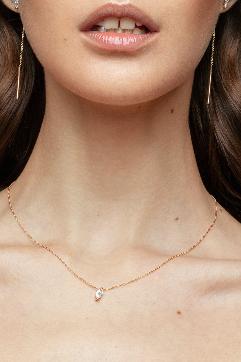 Marquise 18K Rose Gold Necklace w. Lab-Grown Diamond
